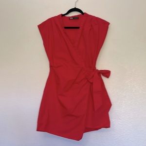 Zara poppy red true wrap front romper